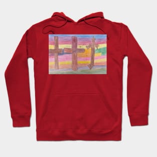 Three Wooden Crosses with Rainbow Background Hoodie